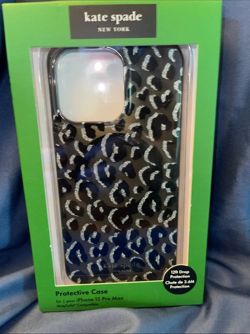 kate spade Black Glitter Leopard iPhone Case with Silver Accents